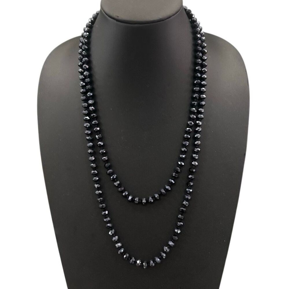 Vintage Deep Blue Black Necklace Faceted Beads Flapper Style Reflective 2.5 OZ!!